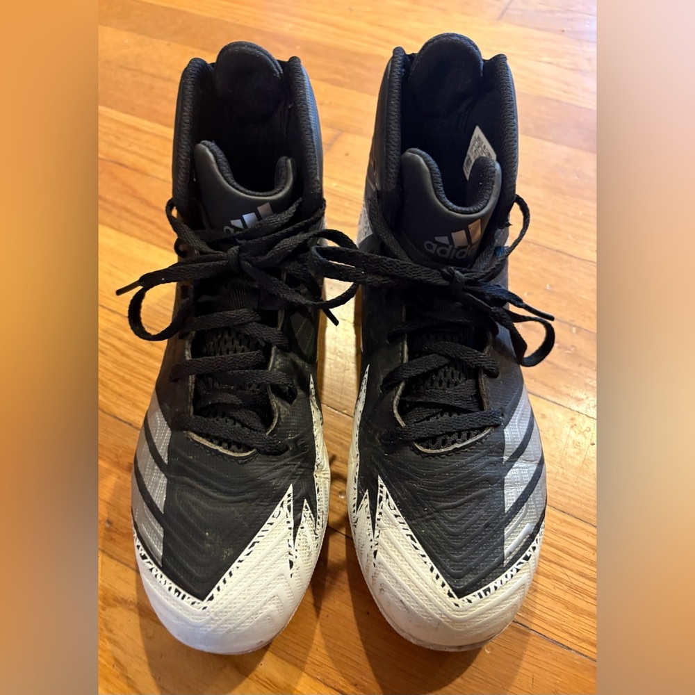 Adidas Black and White High-Top rubber cleats